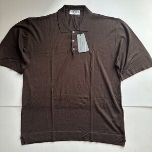 Officine Generale Brutus Oversize Cotton & Tencel Polo - Brown - XXL (NWT)